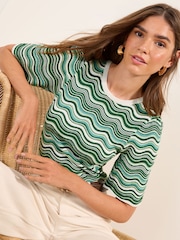 Friends Like These Blue Wave Stitch Detail Knitted Top - Image 1 of 4