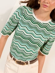 Friends Like These Blue Wave Stitch Detail Knitted Top - Image 2 of 4