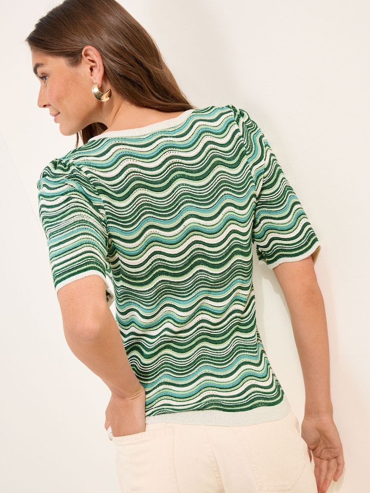 Friends Like These Blue Wave Stitch Detail Knitted Top - Image 4 of 4