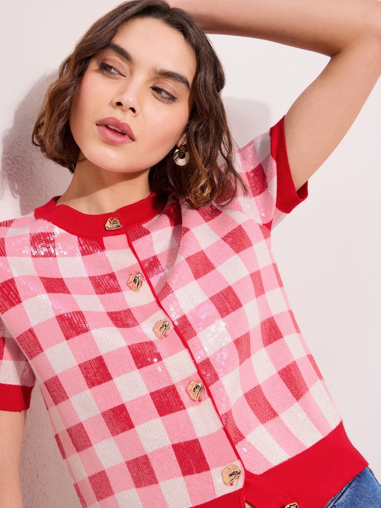 Friends Like These Sequin Check Cardigan - 5ичинен 1 сүрөт