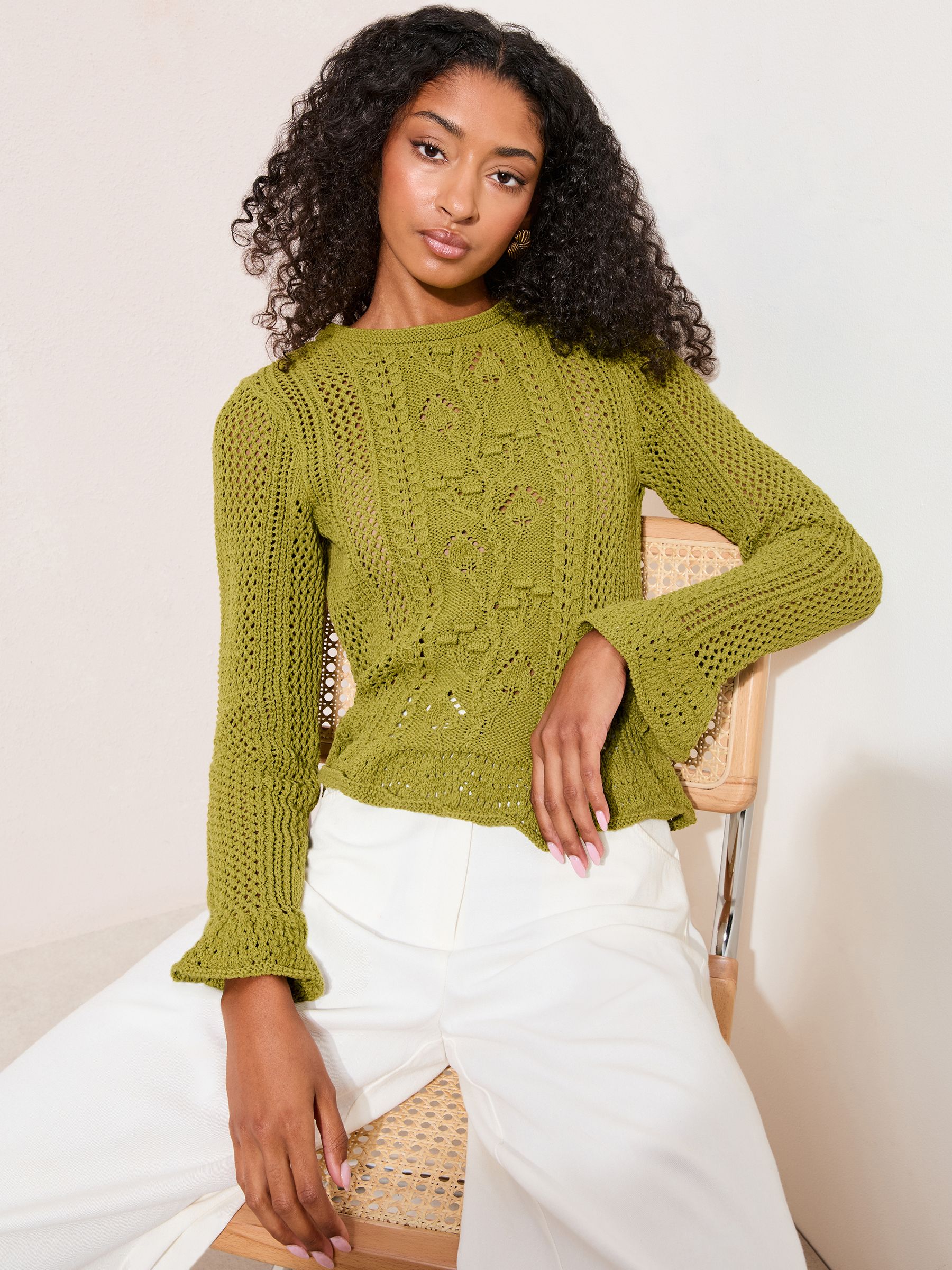 Buy Friends Like These Olive Green Floral Detail Knit Top from