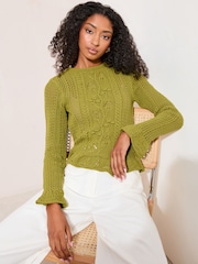 Friends Like These Olive Green Floral Detail Knit Top - Image 1 of 4