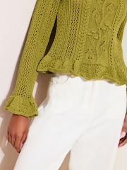 Friends Like These Olive Green Floral Detail Knit Top - Image 2 of 4