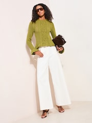 Friends Like These Olive Green Floral Detail Knit Top - Image 3 of 4