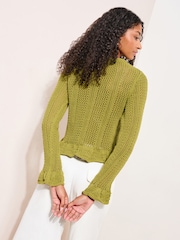 Friends Like These Olive Green Floral Detail Knit Top - Image 4 of 4