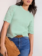 Friends Like These Mint Green Pointelle Sleeve Knit Top - Image 1 of 4