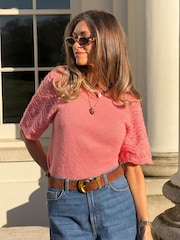 Friends Like These Coral Pink Pointelle Sleeve Knit Top - Image 2 of 4