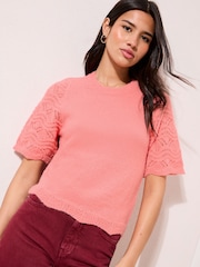Friends Like These Coral Pink Pointelle Sleeve Knit Top - Image 3 of 4