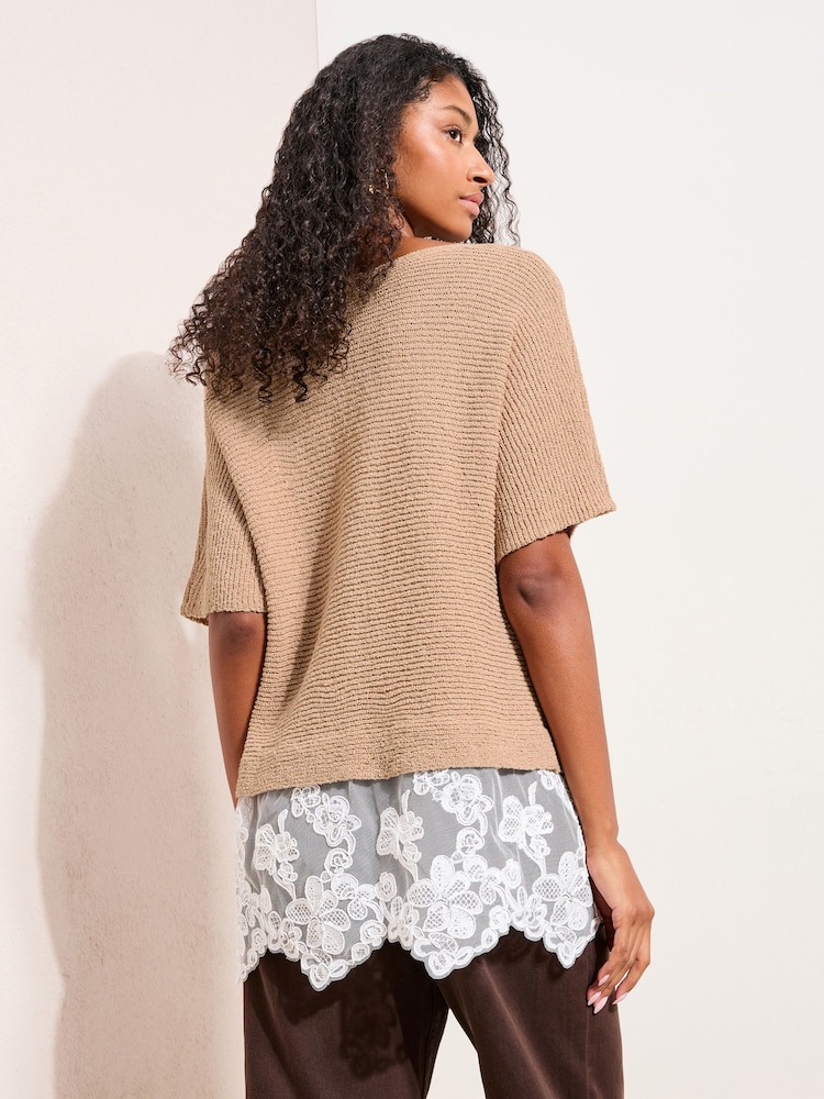 Friends Like These Natural Lace Hem Knitted Top - Image 4 of 4
