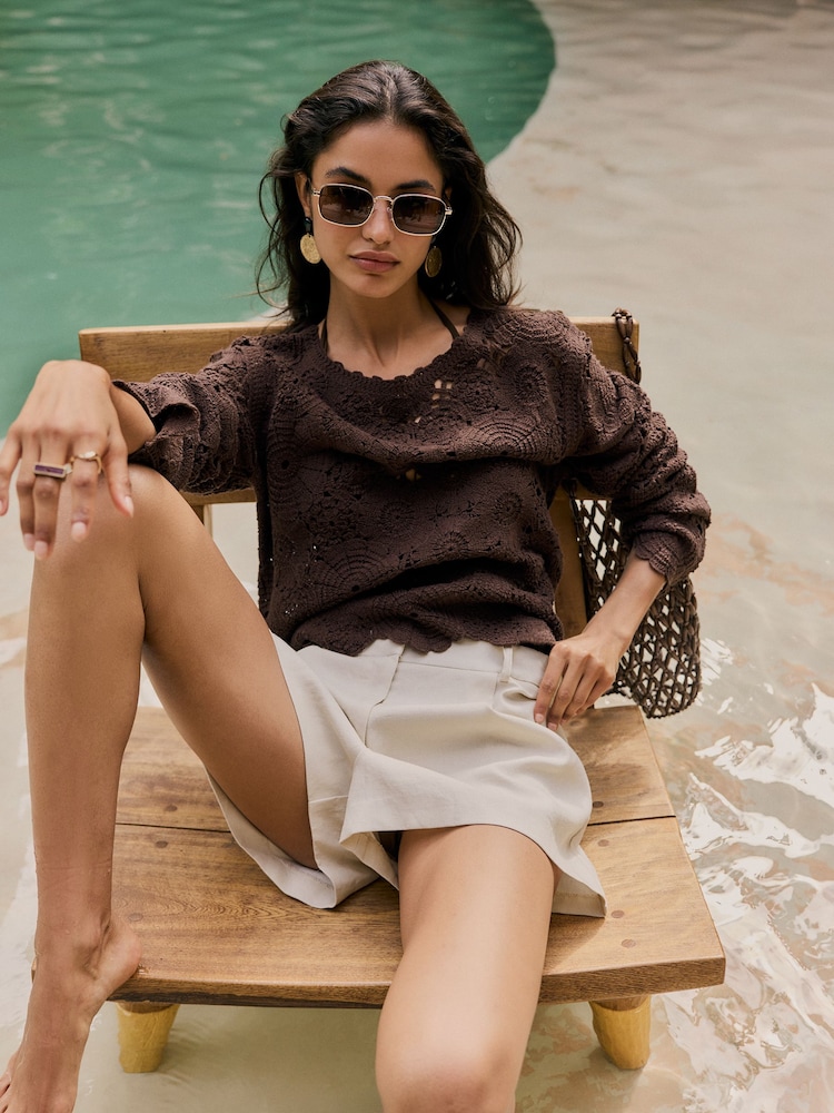 Friends Like These Brown Crochet Top - Image 1 of 4