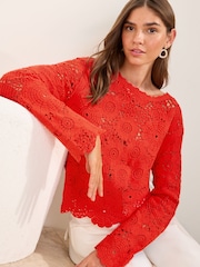 Friends Like These Red Crochet Top - Image 1 of 5