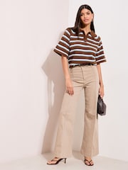 Friends Like These Brown Stripe Knitted Polo Top - Image 3 of 4
