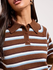 Friends Like These Brown Stripe Knitted Polo Top - Image 4 of 4