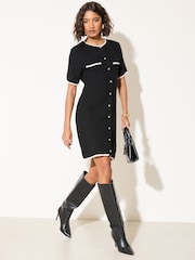 Friends Like These Black Mini Boucle Button Through Dress - Image 1 of 5