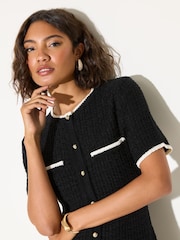 Friends Like These Black Mini Boucle Button Through Dress - Image 2 of 5
