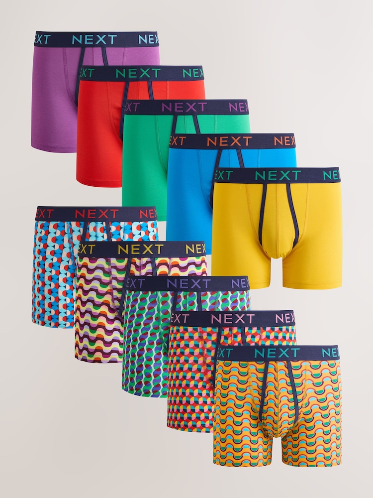 Purple/ Orange Bright Squiggle Pattern 10 pack A-Front Boxers - Image 1 of 14