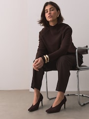 Chocolate Brown Leather Forever Comfort® Leather Highcut Court Heels - Image 1 of 9