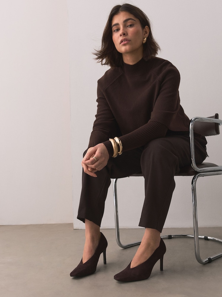 Chocolate Brown Leather Forever Comfort® Leather Highcut Court Heels - Image 1 of 9