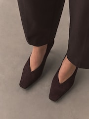 Chocolate Brown Leather Forever Comfort® Leather Highcut Court Heels - Image 4 of 9