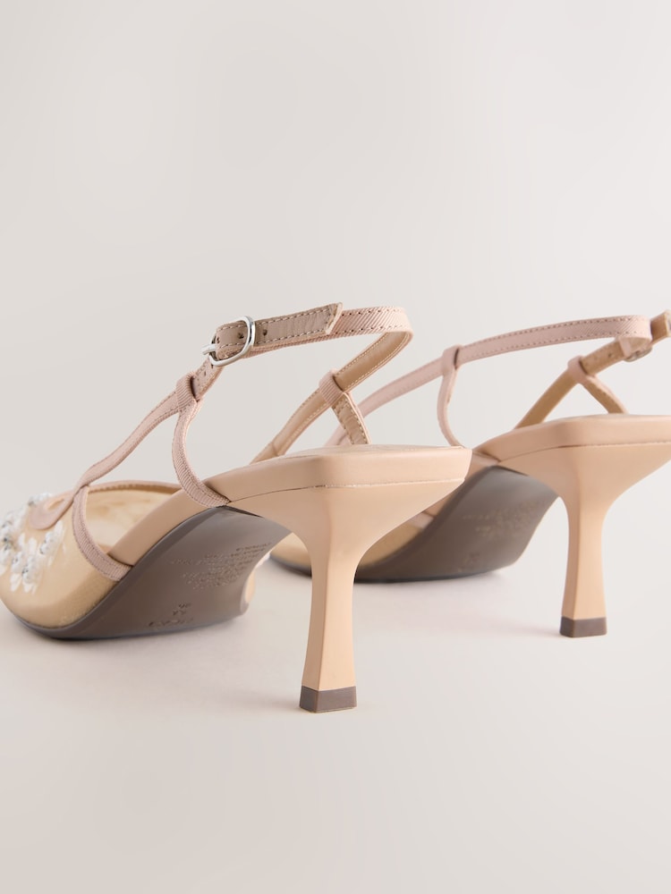 Nude Embellished Forever Comfort® Pointed Mesh Slingback Heels - Image 10 of 10 Nude Embellished Forever Comfort® Pointed Mesh Slingback Heels - Image 10 of 10