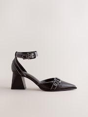 Chocolate Brown Forever Comfort® Point Toe Buckle Block Heels - Image 1 of 5