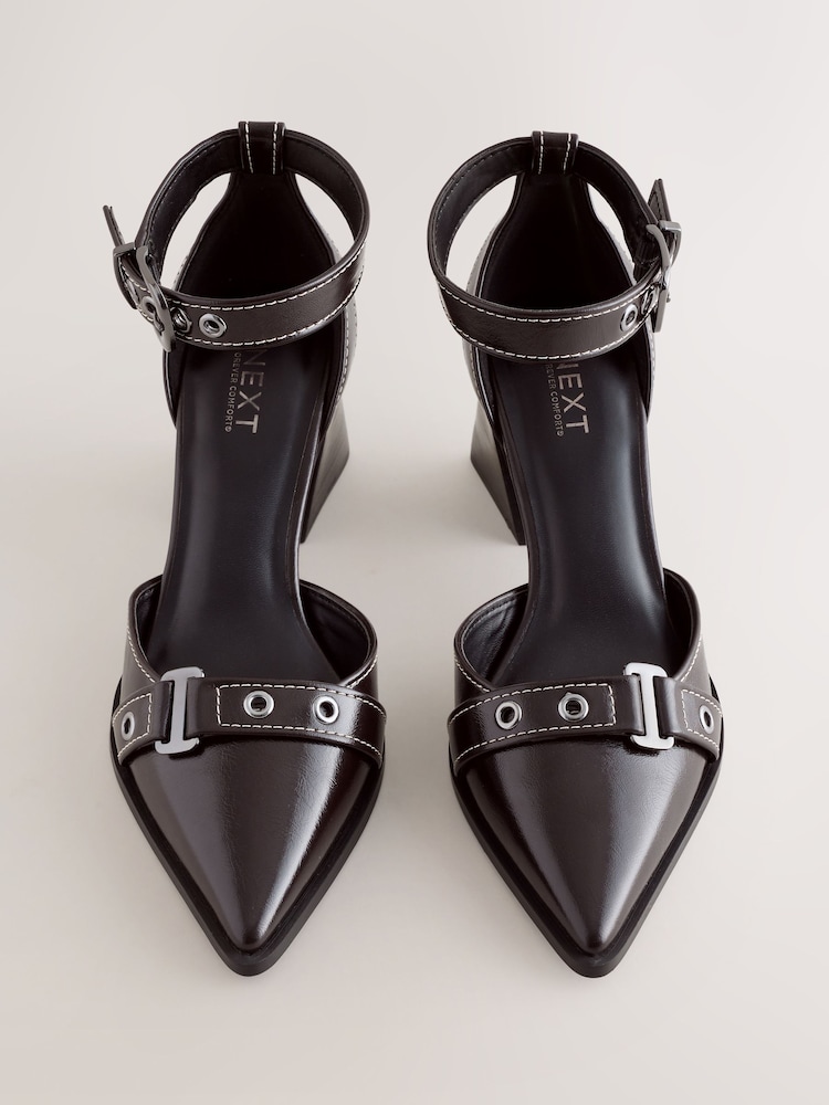 Chocolate Brown Forever Comfort® Point Toe Buckle Block Heels - Image 2 of 5