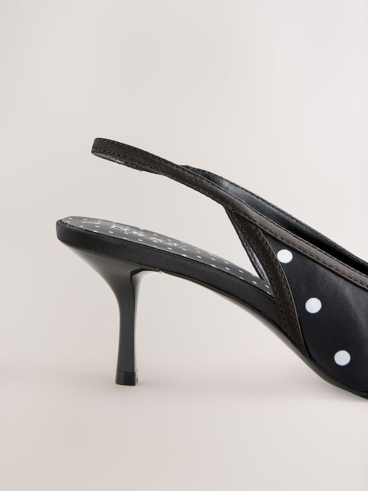 Black/White Forever Comfort® Polka Dot Point Slingback Heels - Image 5 of 5 Black/White Forever Comfort® Polka Dot Point Slingback Heels - Image 5 of 5