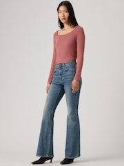 Levi's® Mid Blue Denim 726™ High Rise Yoked Flare Jeans - Image 3 of 5