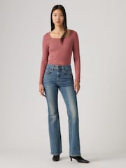 Levi's® Mid Blue Denim 726™ High Rise Yoked Flare Jeans - Image 4 of 5