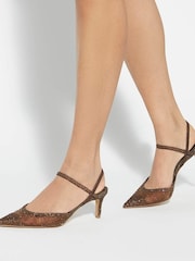 Dune London Brown Charismatic Pointed Lurex Slingback Heels - Image 1 of 6