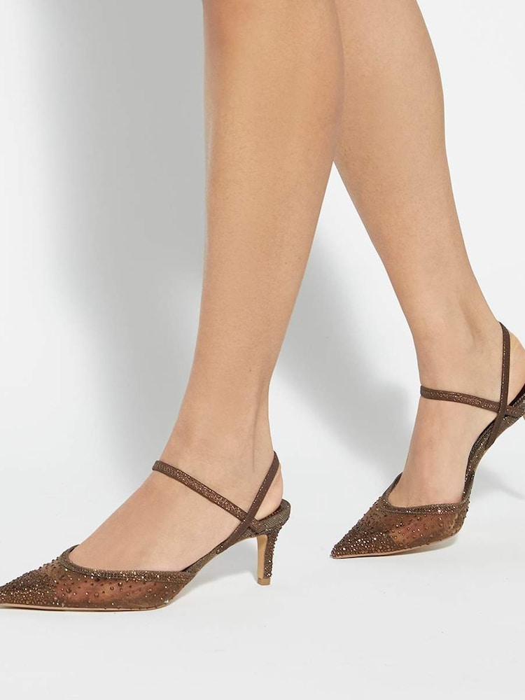 Dune London Brown Charismatic Pointed Lurex Slingback Heels - Image 1 of 6