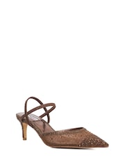 Dune London Brown Charismatic Pointed Lurex Slingback Heels - Image 2 of 6