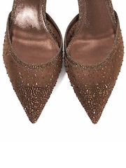 Dune London Brown Charismatic Pointed Lurex Slingback Heels - Image 6 of 6