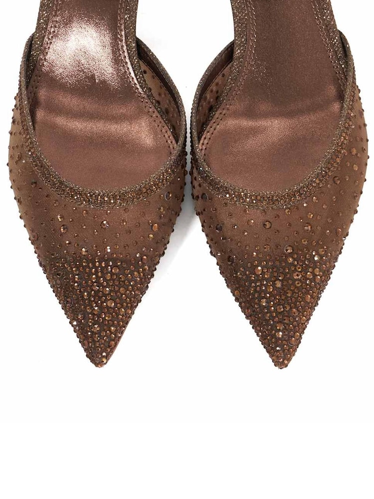Dune London Brown Charismatic Pointed Lurex Slingback Heels - Image 6 of 6