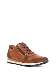 Dune London Brown Thame Side Zip Detail Runner Trainers - Image 2 of 5
