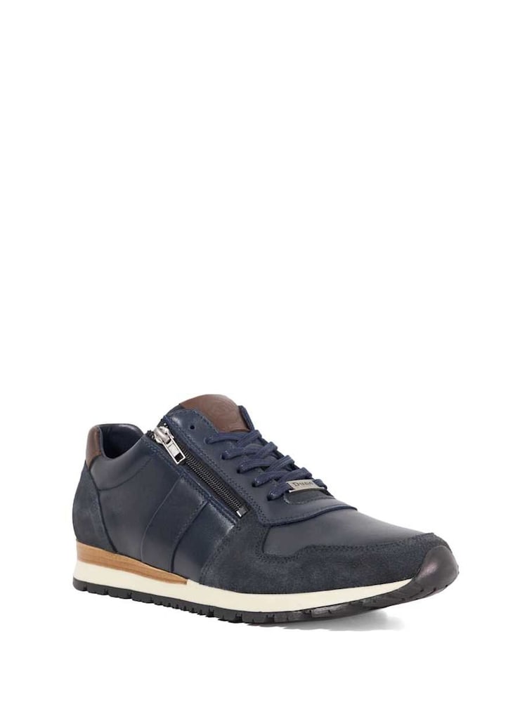 Dune London Blue Thame Side Zip Detail Runner Trainers - Image 2 of 5