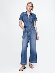 Gap Blue Belted Denim Jumpsuit - Image 1 of 5
