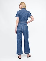Gap Blue Belted Denim Jumpsuit - Image 2 of 5