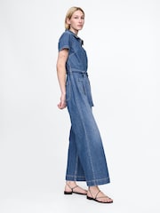 Gap Blue Belted Denim Jumpsuit - Image 3 of 5