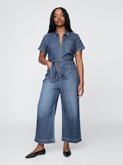 Gap Blue Belted Denim Jumpsuit - Image 4 of 5