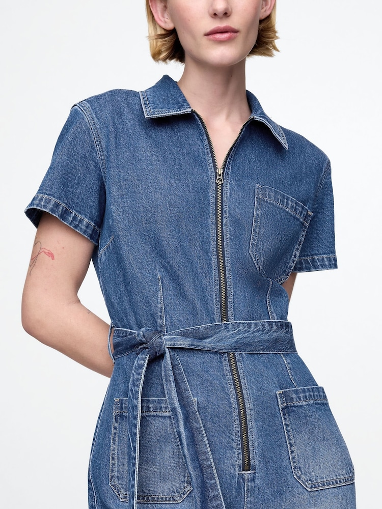 Gap Blue Belted Denim Jumpsuit - Image 5 of 5