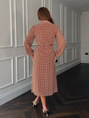 Girl In Mind Red Kaya Spot Print Print Midi Shirt Dress - Image 2 of 6