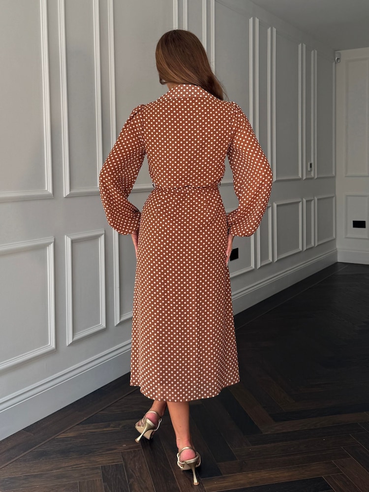 Girl In Mind Red Kaya Spot Print Print Midi Shirt Dress - Image 2 of 6 Girl In Mind Red Kaya Spot Print Print Midi Shirt Dress - Image 2 of 6