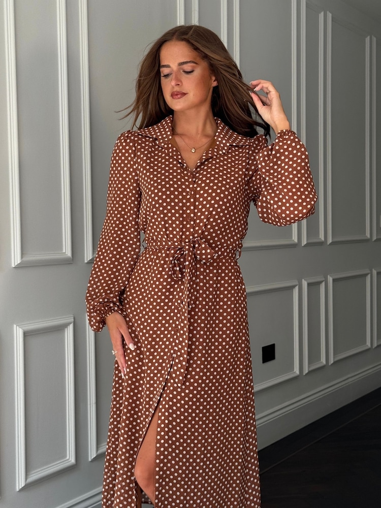 Girl In Mind Red Kaya Spot Print Print Midi Shirt Dress - Image 6 of 6 Girl In Mind Red Kaya Spot Print Print Midi Shirt Dress - Image 6 of 6