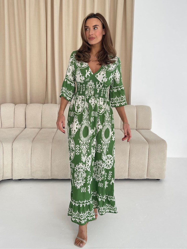 Girl In Mind Green Dorothy Border Print Maxi Dress - Image 1 of 1