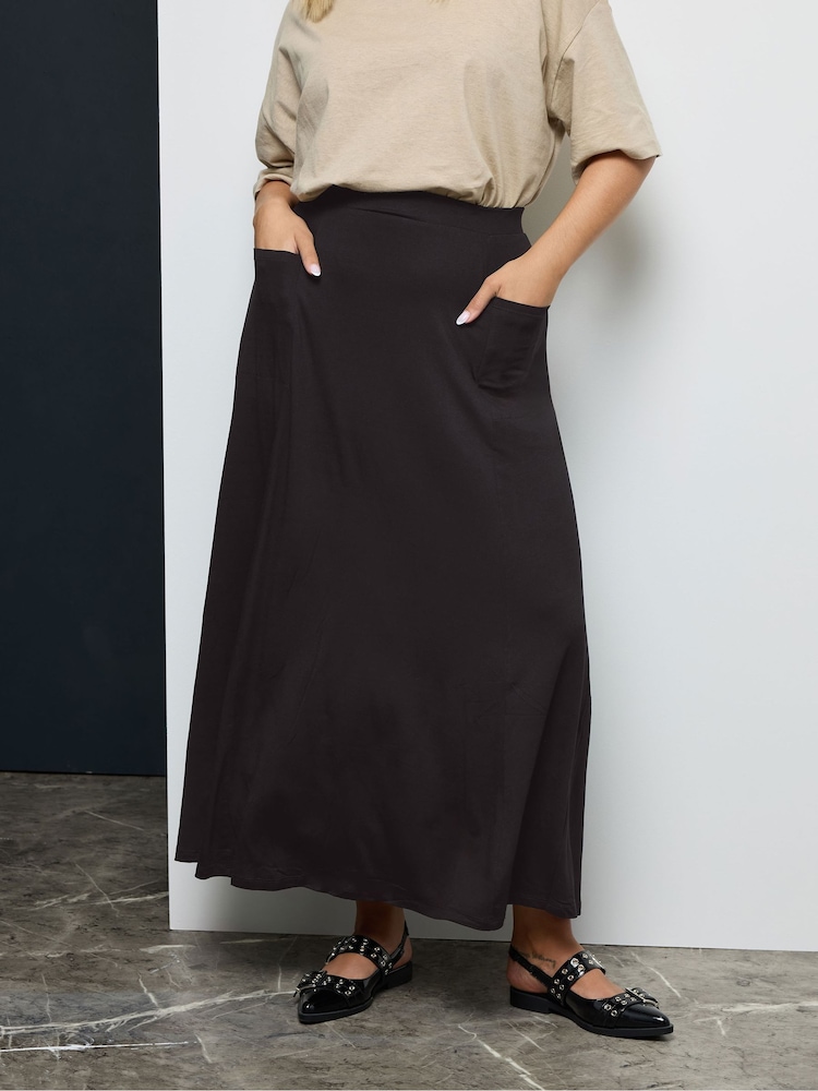 Yours Curve Black Maxi Jersey Stretch Skirt - Image 1 of 6 Yours Curve Black Maxi Jersey Stretch Skirt - Image 1 of 6
