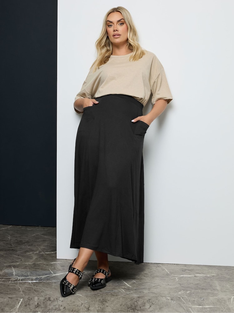 Yours Curve Black Maxi Jersey Stretch Skirt - Image 2 of 6 Yours Curve Black Maxi Jersey Stretch Skirt - Image 2 of 6