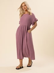 Yours Curve Pink Jersey Frill Texture Dress - Image 1 of 5