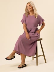 Yours Curve Pink Jersey Frill Texture Dress - Image 2 of 5