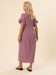 Yours Curve Pink Jersey Frill Texture Dress - Image 3 of 5